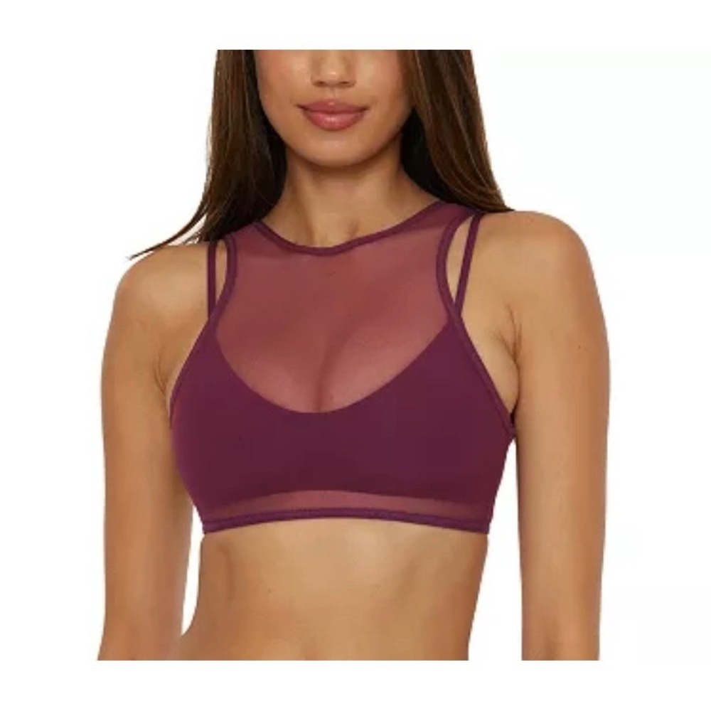 BECCA by Rebecca Virtue Womens Mesh Multi-Way Bikini Top AUBERGINE $88  Sz S NWT